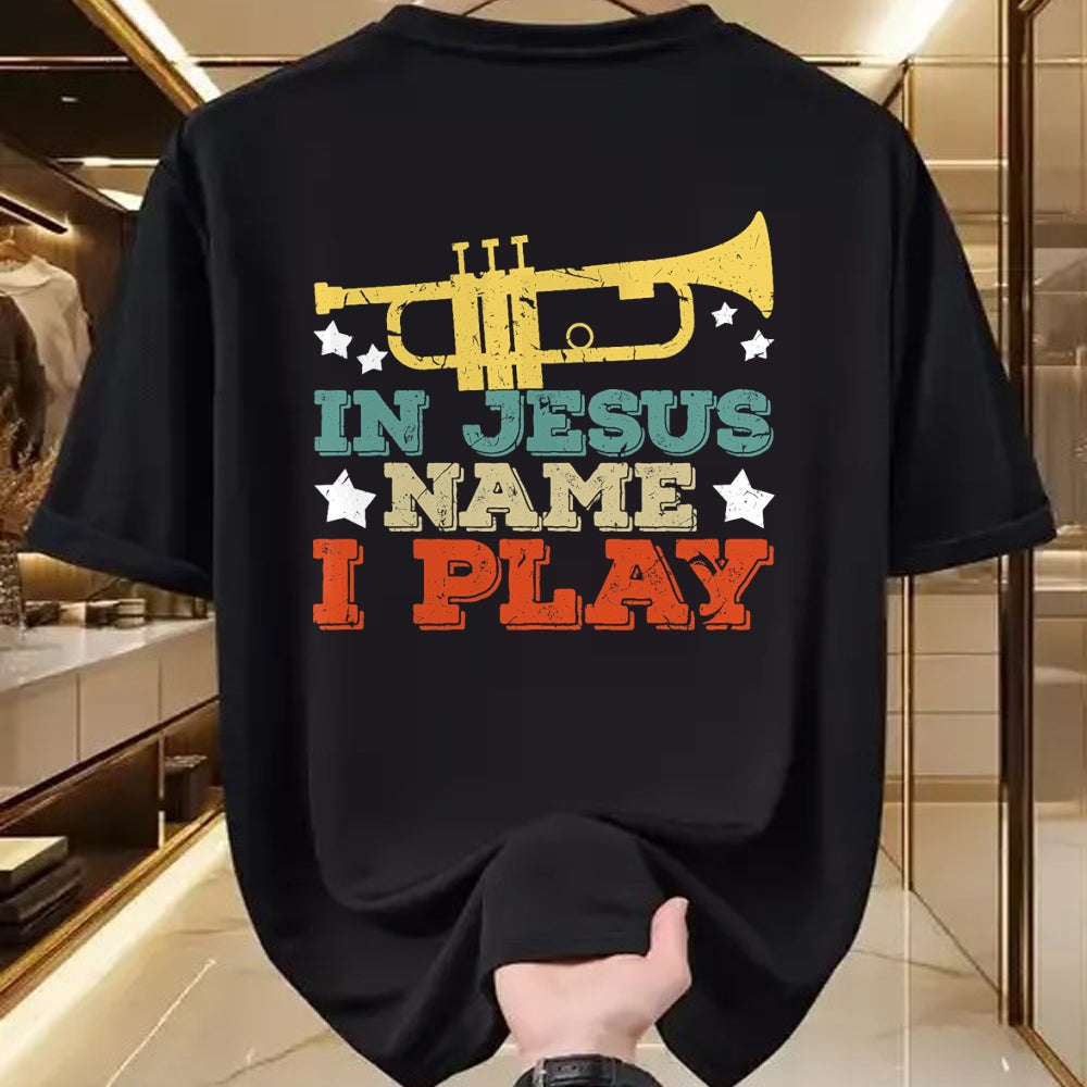 Christian Tee, Christian Faith Unisex T-Shirt/Hoodie/Sweatshirt HLT00 - In Jesus Name I Play Trumpet Christian Music Lover Gift T-Shirt