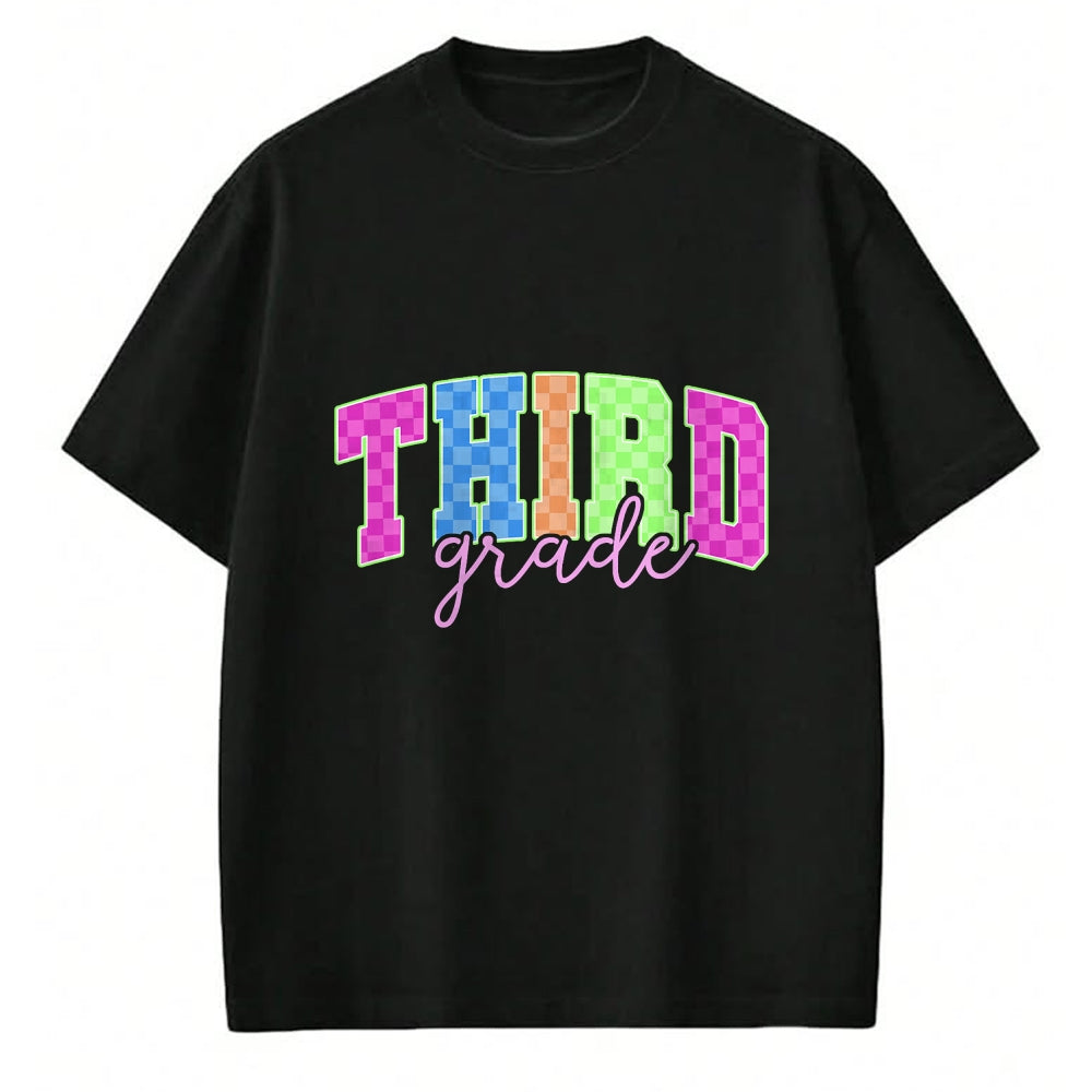 Best Student Shirt, Funny Back To School UnisexT-Shirt/Hoodie/Sweatshirt HLT00 - Back to School Neon Checkered Third Grade, Colorful Teacher T-Shirt