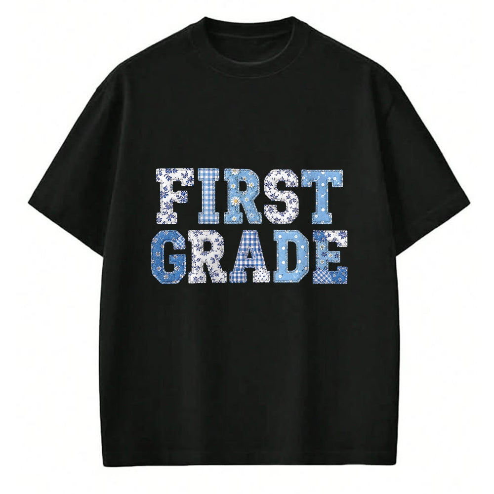 Best Student Shirt, Funny Back To School UnisexT-Shirt/Hoodie/Sweatshirt HLT00 - 1st First Grade Teacher Blue Patchwork Back to School Girls T-Shirt