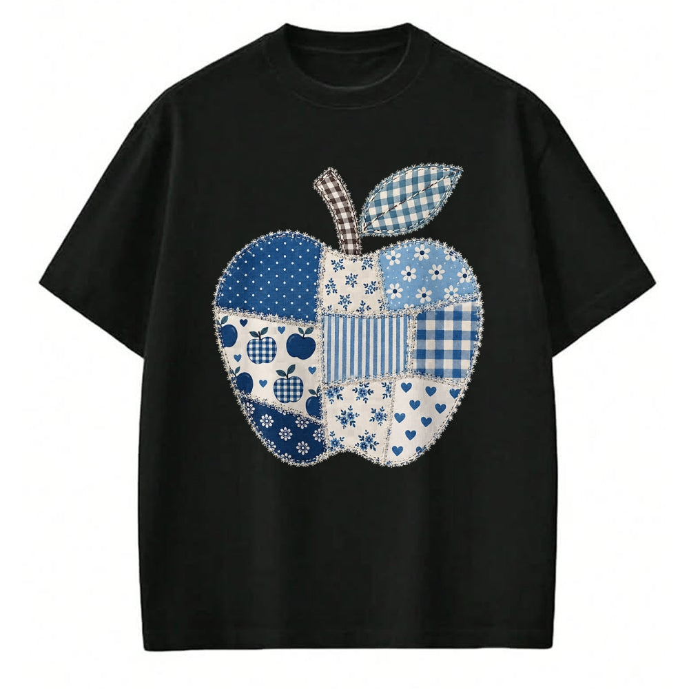 Best Student Shirt, Funny Back To School UnisexT-Shirt/Hoodie/Sweatshirt HLT00 - Blue Patchwork Preppy Apples Back to School Teacher Student T-Shirt