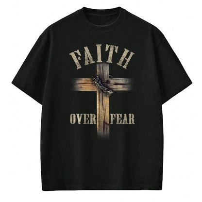 Christian Tee, Christian Faith Unisex T-Shirt/Hoodie/Sweatshirt HLT00 - Faith Over Fear American Christian Cross God Jesus (on back) T-Shirt (1)