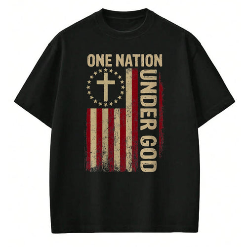 Christian Tee, Christian Faith Unisex T-Shirt/Hoodie/Sweatshirt HLT00 - One Nation Under God Flag 4th Of July Patriotic Christian T-Shirt