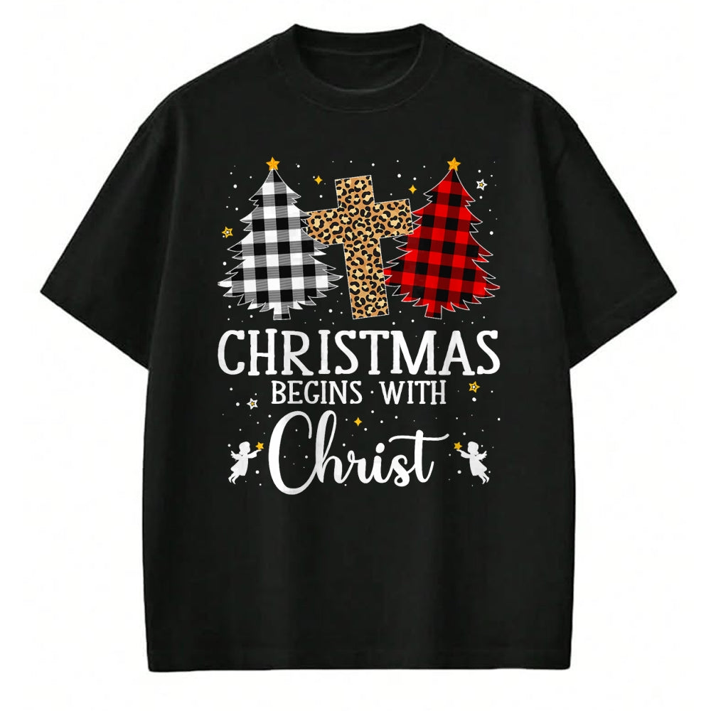 Christian Tee, Christian Faith Unisex T-Shirt/Hoodie/Sweatshirt HLT00 - Christmas Begins With Christ Jesus Cross Christian Christmas T-Shirt
