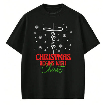 Christian Tee, Christian Faith Unisex T-Shirt/Hoodie/Sweatshirt HLT00 - Christmas Begins With Christ Cross Christian Religious Xmas T-Shirt