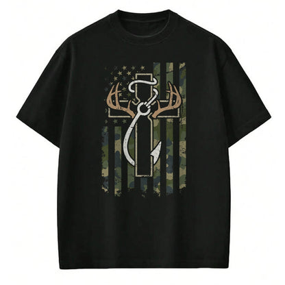 Christian Tee, Christian Faith Unisex T-Shirt/Hoodie/Sweatshirt HLT00 - Hunting Fishing Faith - Christian Hunter Fisherman Camo USA T-Shirt