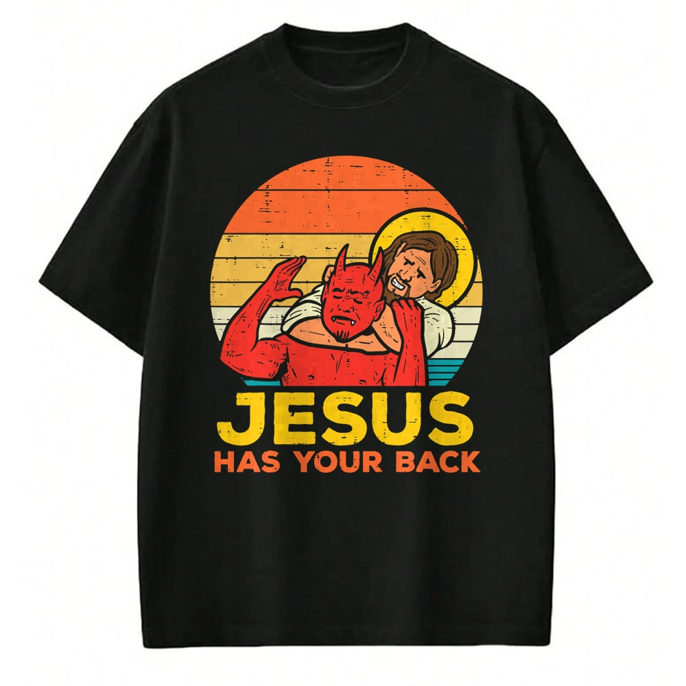 Christian Tee, Christian Faith Unisex T-Shirt/Hoodie/Sweatshirt HLT00 - Jesus Has Your Back Jiu Jitsu Retro Christian Men Women Kids T-Shirt