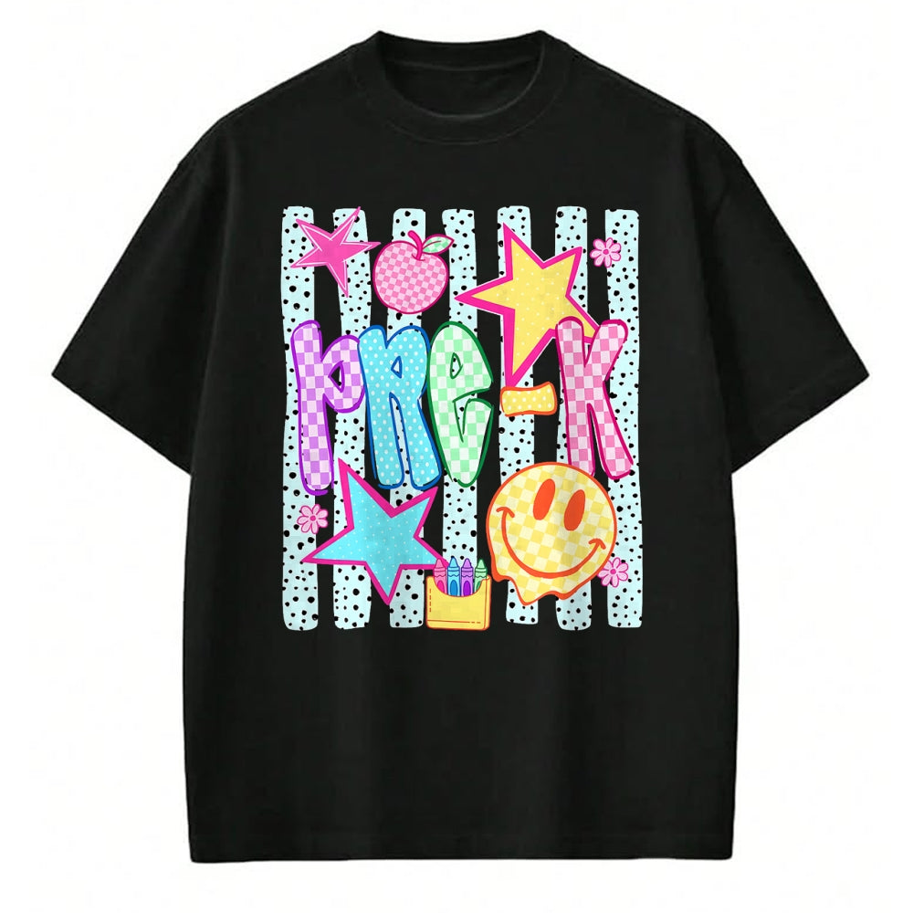 Best Student Shirt, Funny Back To School UnisexT-Shirt/Hoodie/Sweatshirt HLT00 - Back to School Colorful Pre K Checkered Girl Teacher T-Shirt