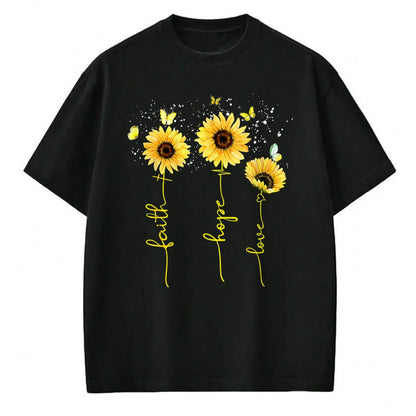 Christian Tee, Christian Faith Unisex T-Shirt/Hoodie/Sweatshirt HLT00 - Christian for Women Sunflower Faith Hope Love T-Shirt