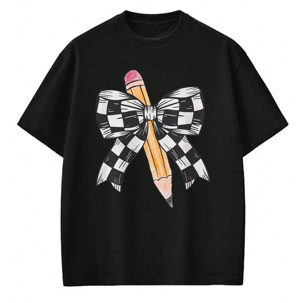 Best Student Shirt, Funny Back To School UnisexT-Shirt/Hoodie/Sweatshirt HLT00 - Back to School Day Checkerboard Coquette Bow Pencil Motivate T-Shirt