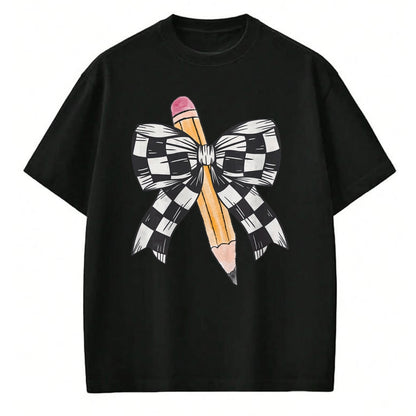 Best Student Shirt, Funny Back To School UnisexT-Shirt/Hoodie/Sweatshirt HLT00 - Back to School Day Checkerboard Coquette Bow Pencil Motivate T-Shirt