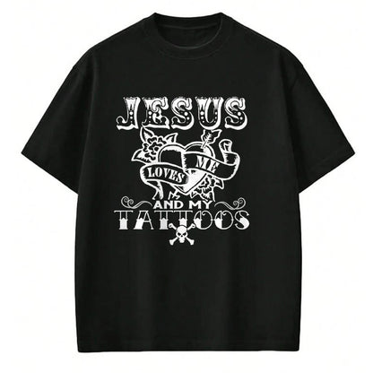 Christian Tee, Christian Faith Unisex T-Shirt/Hoodie/Sweatshirt HLT00 - Jesus Loves Me & My Tattoos Christian Jesus God Tattoo Lover T-Shirt (1)