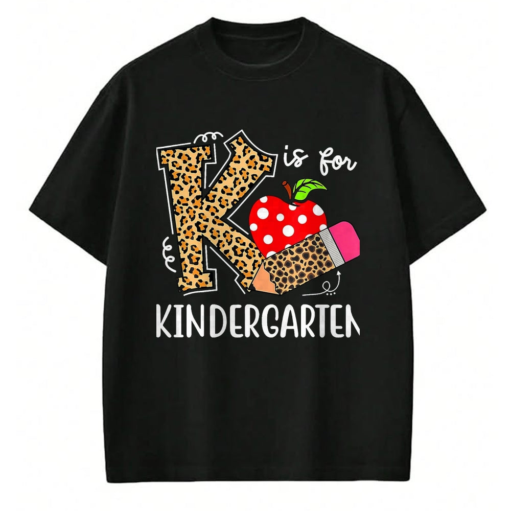 Best Student Shirt, Funny Back To School UnisexT-Shirt/Hoodie/Sweatshirt HLT00 - K is for Kindergarten Teacher Leopard Back to School Children T-Shirt, Men, Black, 3X-Large