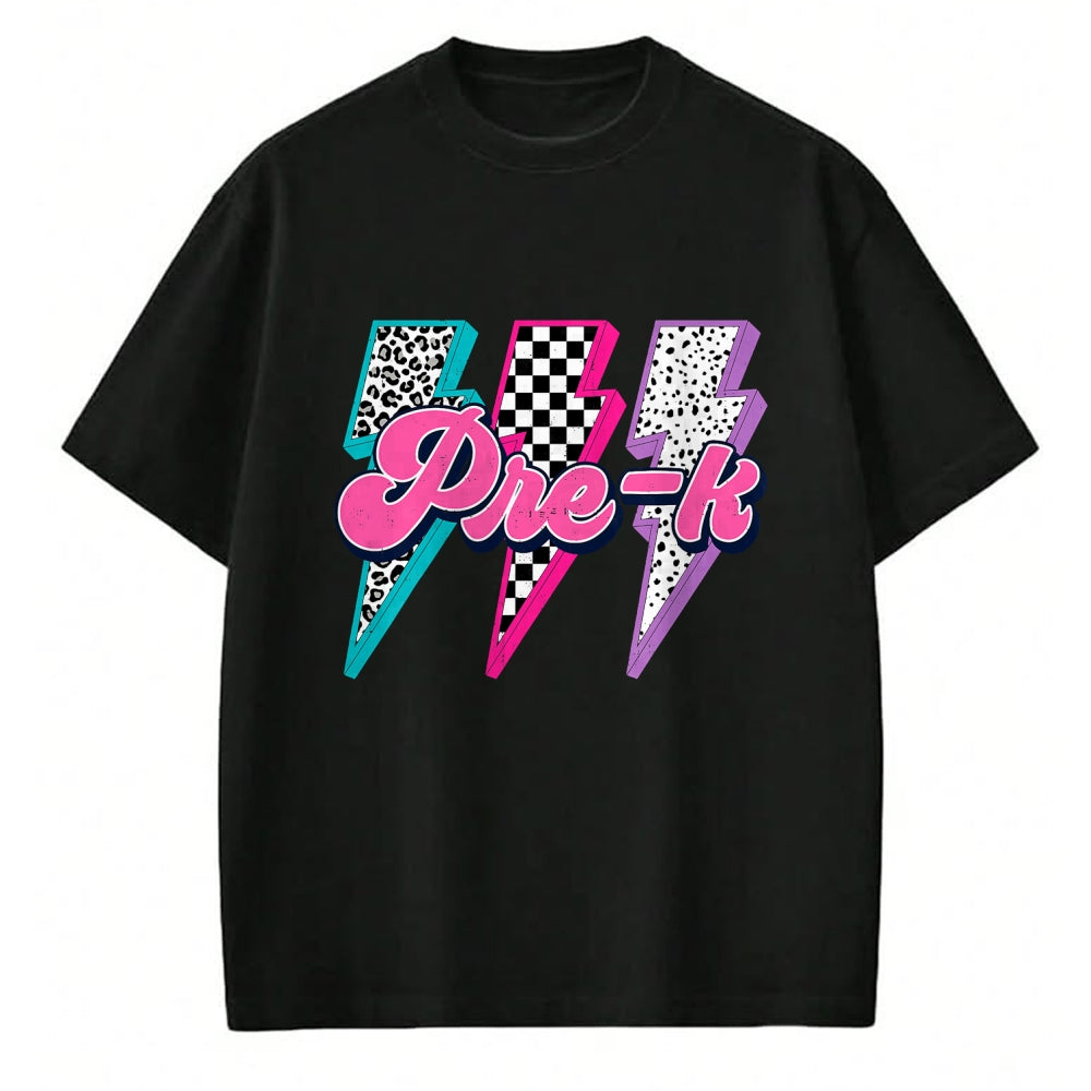 Best Student Shirt, Funny Back To School UnisexT-Shirt/Hoodie/Sweatshirt HLT00 - Girl Checkered Leopard Lightning Back to School Pre-K T-Shirt