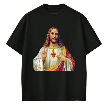 Christian Tee, Christian Faith Unisex T-Shirt/Hoodie/Sweatshirt HLT00 - Jesus Christ Sacred Heart Peace Sign Portrait T-Shirt