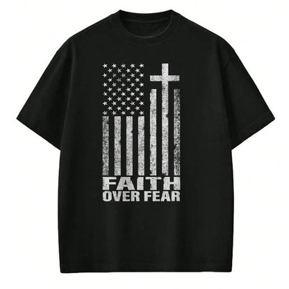 Christian Tee, Christian Faith Unisex T-Shirt/Hoodie/Sweatshirt HLT00 - Faith Over Fear Cool Christian Flag Cross for Men Women Kids Short Sleeve T-Shirt