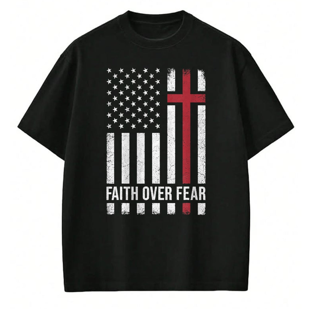 Christian Tee, Christian Faith Unisex T-Shirt/Hoodie/Sweatshirt HLT00 - Christian US USA Flag American Christ Faith Over Fear Cross T-Shirt