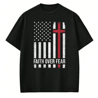 Christian Tee, Christian Faith Unisex T-Shirt/Hoodie/Sweatshirt HLT00 - Christian US USA Flag American Christ Faith Over Fear Cross T-Shirt