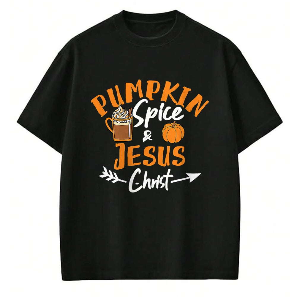 Christian Tee, Christian Faith Unisex T-Shirt/Hoodie/Sweatshirt HLT00 - Halloween Christian Pumpkin Spice And Jesus Christ Fall Leaf T-Shirt