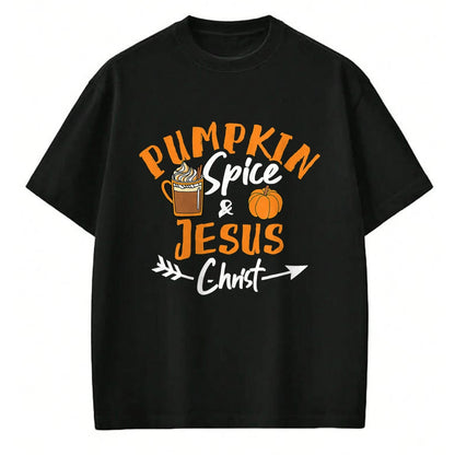 Christian Tee, Christian Faith Unisex T-Shirt/Hoodie/Sweatshirt HLT00 - Halloween Christian Pumpkin Spice And Jesus Christ Fall Leaf T-Shirt