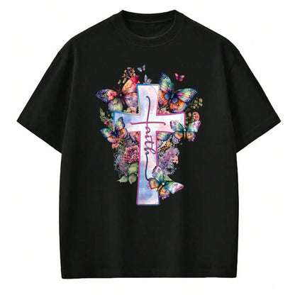 Christian Tee, Christian Faith Unisex T-Shirt/Hoodie/Sweatshirt HLT00 - Faith-Cross Floral Butterflies Christ Flowers Religious T-Shirt