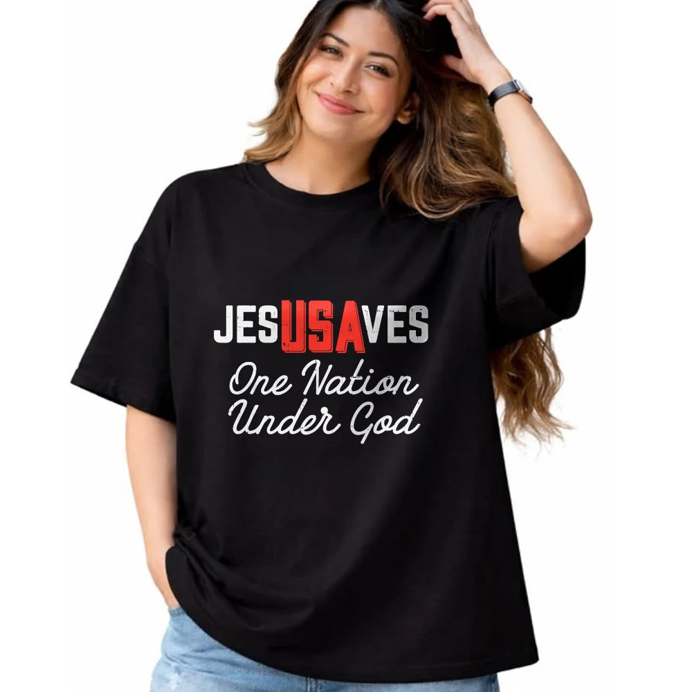 Christian Tee, Christian Faith Unisex T-Shirt/Hoodie/Sweatshirt HLT00 - Jesus Saves USA One Nation Under God Jesus Christian Gift T-Shirt
