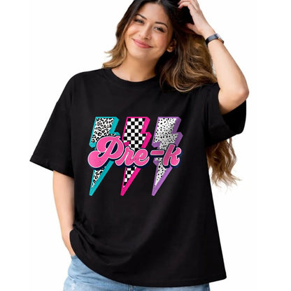 Best Student Shirt, Funny Back To School UnisexT-Shirt/Hoodie/Sweatshirt HLT00 - Girl Checkered Leopard Lightning Back to School Pre-K T-Shirt