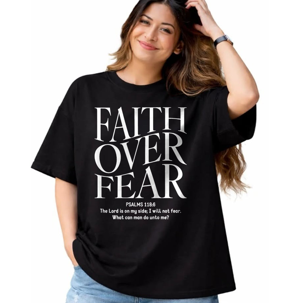 Christian Tee, Christian Faith Unisex T-Shirt/Hoodie/Sweatshirt HLT00 - Faith Over Fear Christian (on back) T-Shirt (1)