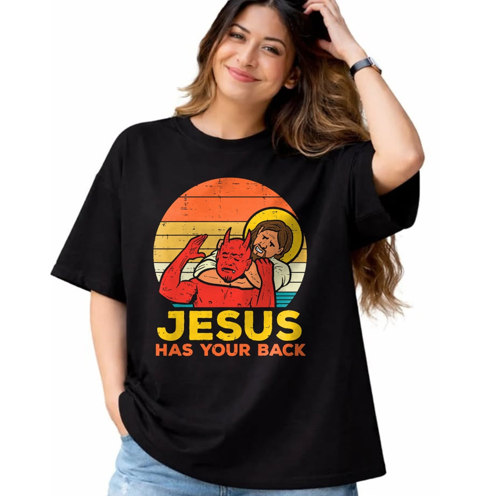 Christian Tee, Christian Faith Unisex T-Shirt/Hoodie/Sweatshirt HLT00 - Jesus Has Your Back Jiu Jitsu Retro Christian Men Women Kids T-Shirt