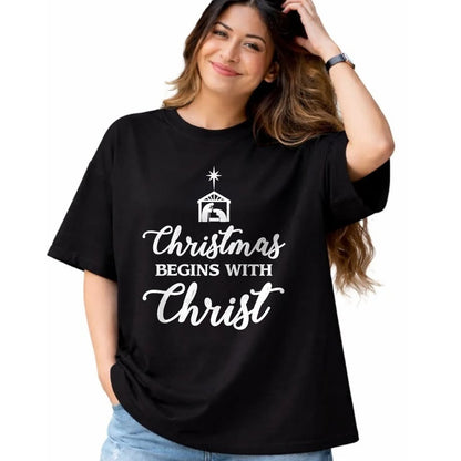 Christian Tee, Christian Faith Unisex T-Shirt/Hoodie/Sweatshirt HLT00 - Christmas Begins With Christ Christmas T-Shirt T-Shirt