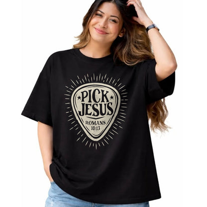 Christian Tee, Christian Faith Unisex T-Shirt/Hoodie/Sweatshirt HLT00 - Guitar Pick Jesus Christian Music Guitarist Pastor Retro T-Shirt