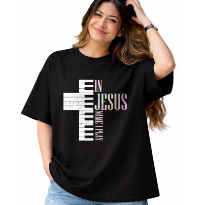 Christian Tee, Christian Faith Unisex T-Shirt/Hoodie/Sweatshirt HLT00 - Jesus Name I Play Piano Christian Pianist Men Women Kids T-Shirt