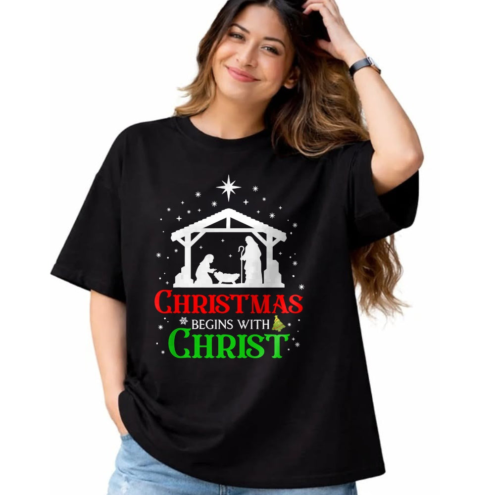 Christian Tee, Christian Faith Unisex T-Shirt/Hoodie/Sweatshirt HLT00 - Christmas Begins With Christ Christian Religious Jesus Xmas T-Shirt