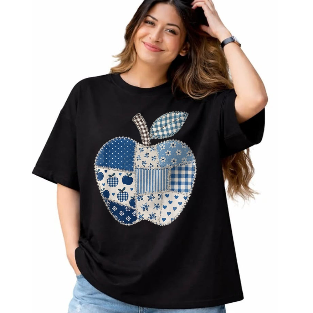 Best Student Shirt, Funny Back To School UnisexT-Shirt/Hoodie/Sweatshirt HLT00 - Blue Patchwork Preppy Apples Back to School Teacher Student T-Shirt