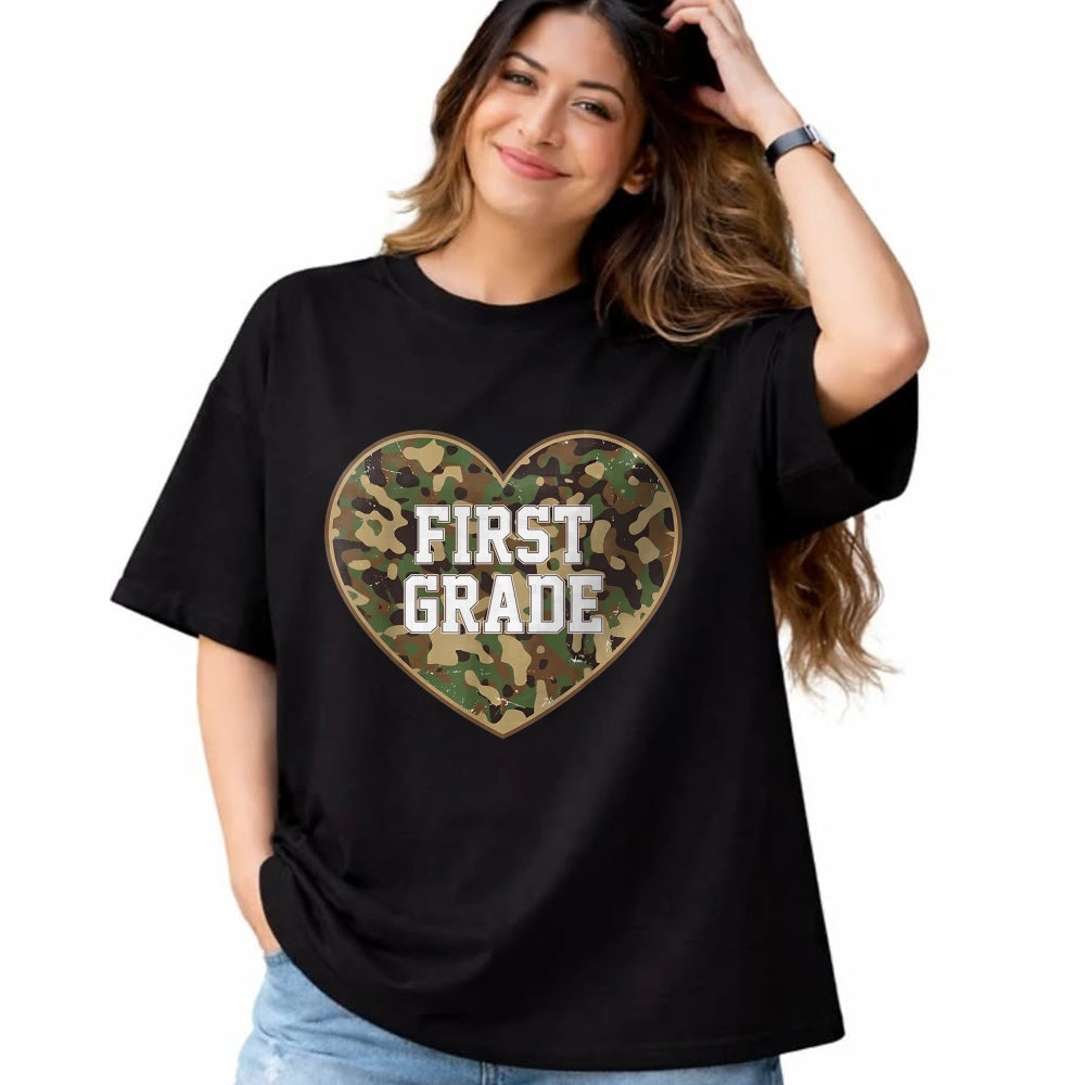Best Student Shirt, Funny Back To School UnisexT-Shirt/Hoodie/Sweatshirt HLT00 - Back to School Ready to First Grade Heart Camo for Kids Teen T-Shirt