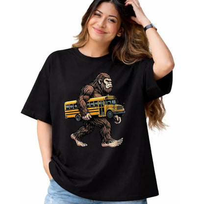 Best Student Shirt, Funny Back To School UnisexT-Shirt/Hoodie/Sweatshirt HLT00 - Bigfoot Carrying School Bus Funny Sasquatch Back to School T-Shirt