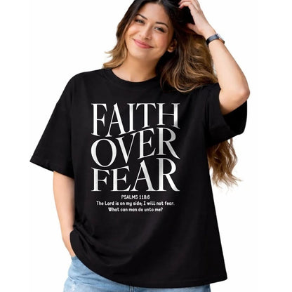 Christian Tee, Christian Faith Unisex T-Shirt/Hoodie/Sweatshirt HLT00 - Faith Over Fear Christian (on back) T-Shirt