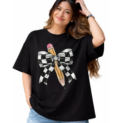 Best Student Shirt, Funny Back To School UnisexT-Shirt/Hoodie/Sweatshirt HLT00 - Back to School Hello Fifth Grade Teacher Coquette Pencil Bow T-Shirt