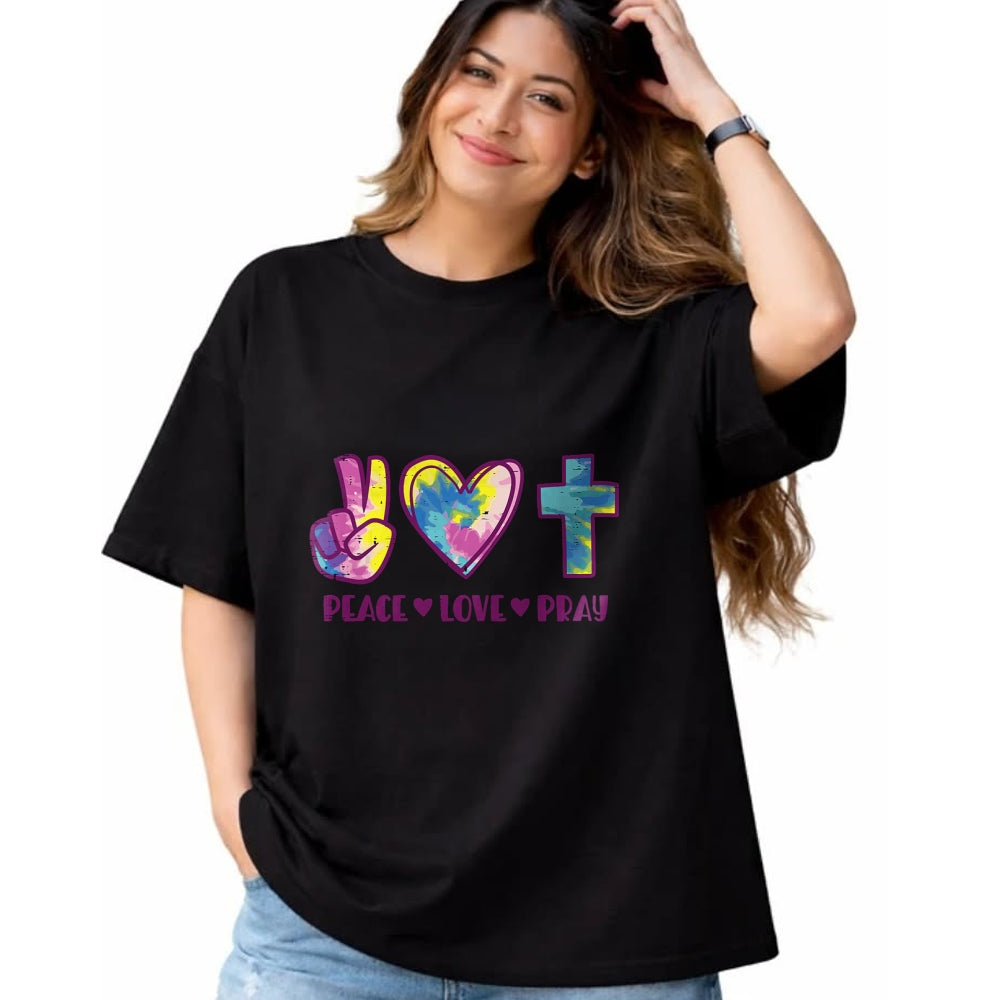 Christian Tee, Christian Faith Unisex T-Shirt/Hoodie/Sweatshirt HLT00 - Peace Love Pray God Jesus Christian Hippie Men Women Kids T-Shirt