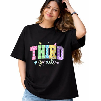 Best Student Shirt, Funny Back To School UnisexT-Shirt/Hoodie/Sweatshirt HLT00 - Back to School Checkered Third Grade Team Teacher Students T-Shirt