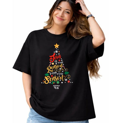 Christian Tee, Christian Faith Unisex T-Shirt/Hoodie/Sweatshirt HLT00 - Jesus Is The Reason For The Season Christian Christmas Tree T-Shirt (1)