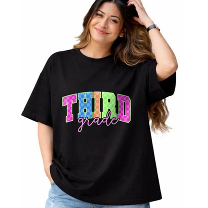 Best Student Shirt, Funny Back To School UnisexT-Shirt/Hoodie/Sweatshirt HLT00 - Back to School Neon Checkered Third Grade, Colorful Teacher T-Shirt