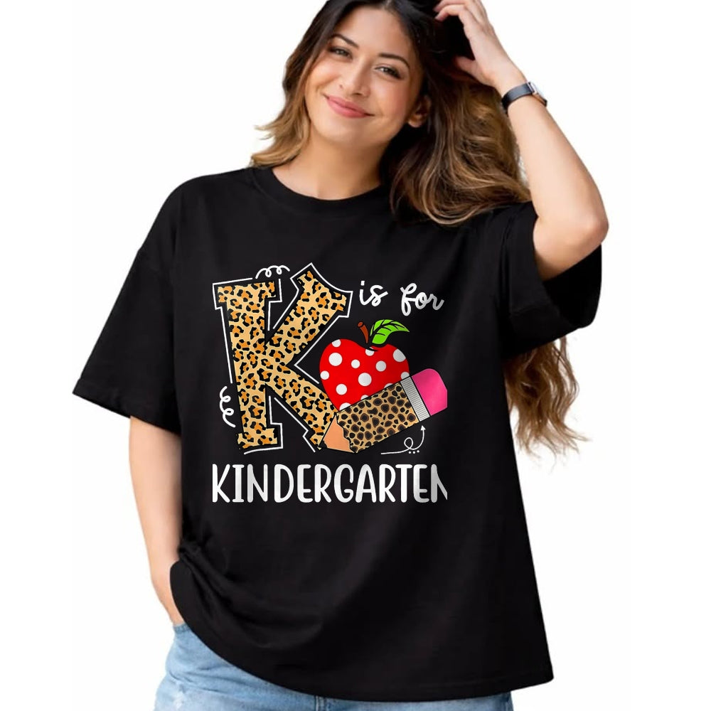 Best Student Shirt, Funny Back To School UnisexT-Shirt/Hoodie/Sweatshirt HLT00 - K is for Kindergarten Teacher Leopard Back to School Children T-Shirt, Men, Black, 3X-Large