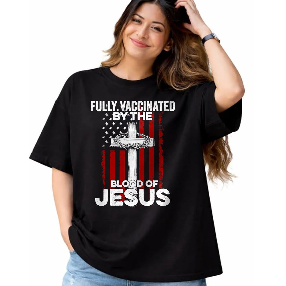 Christian Tee, Christian Faith Unisex T-Shirt/Hoodie/Sweatshirt HLT00 - Fully Vaccinated By The Blood Of Jesus Christian USA Flag T-Shirt