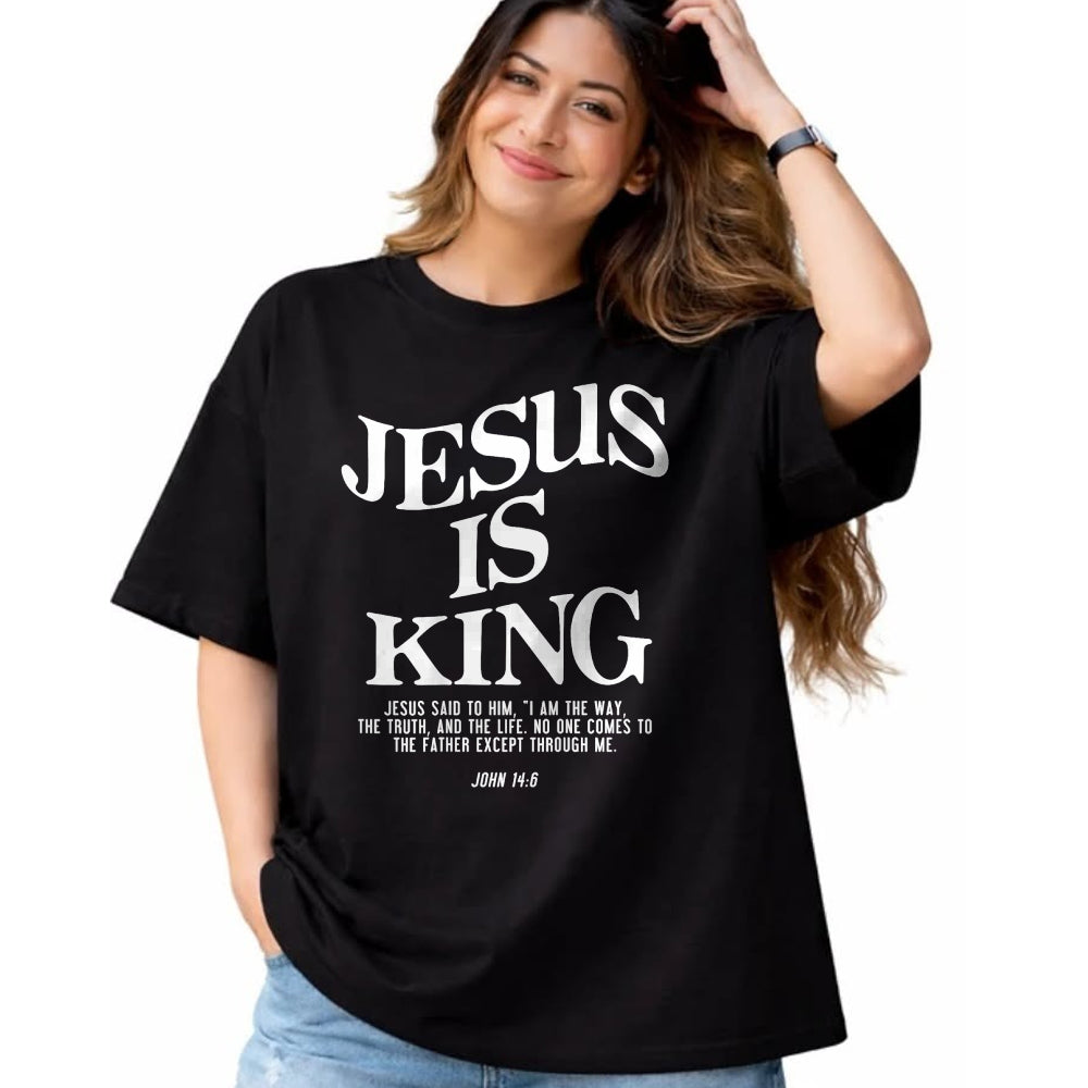 Christian Tee, Christian Faith Unisex T-Shirt/Hoodie/Sweatshirt HLT00 - Jesus Is King Jesus John 146 Costume Christian (On Back) T-Shirt (2)