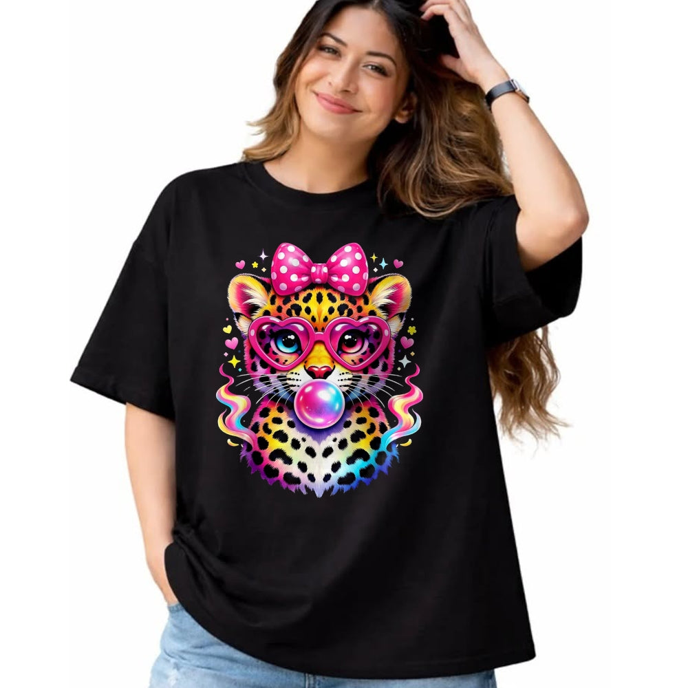 Best Student Shirt, Funny Back To School UnisexT-Shirt/Hoodie/Sweatshirt HLT00 - Funny Leopard Glasses Blowing Bubble Gum Back to School Kids T-Shirt, Women, Black, Medium