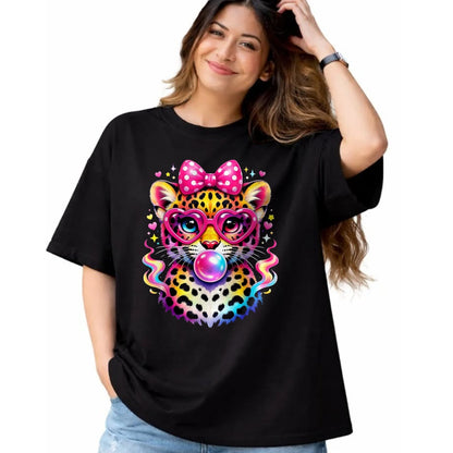 Best Student Shirt, Funny Back To School UnisexT-Shirt/Hoodie/Sweatshirt HLT00 - Funny Leopard Glasses Blowing Bubble Gum Back to School Kids T-Shirt, Women, Black, Medium