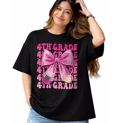 Best Student Shirt, Funny Back To School UnisexT-Shirt/Hoodie/Sweatshirt HLT00 - First Day of 4th Grade Girls Coquette Bow Back to School T-Shirt, Men, Black, 3X-Large