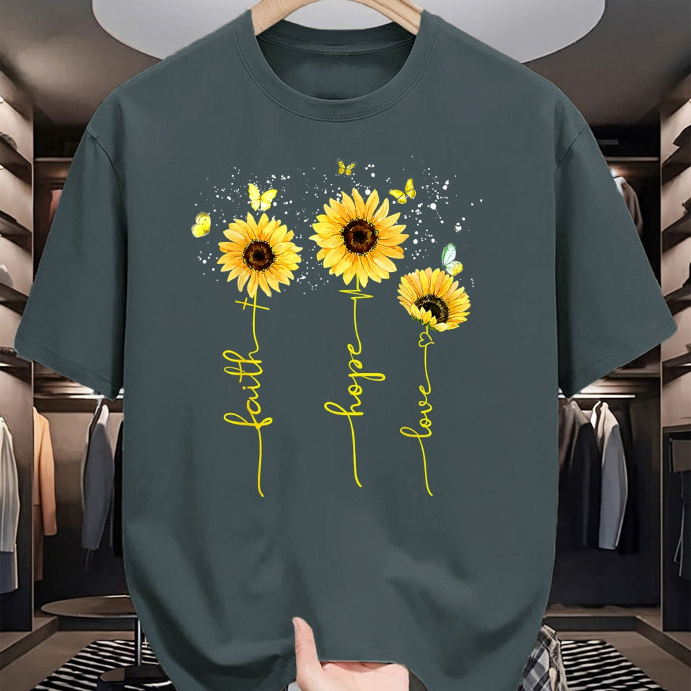 Christian Tee, Christian Faith Unisex T-Shirt/Hoodie/Sweatshirt HLT00 - Christian for Women Sunflower Faith Hope Love T-Shirt