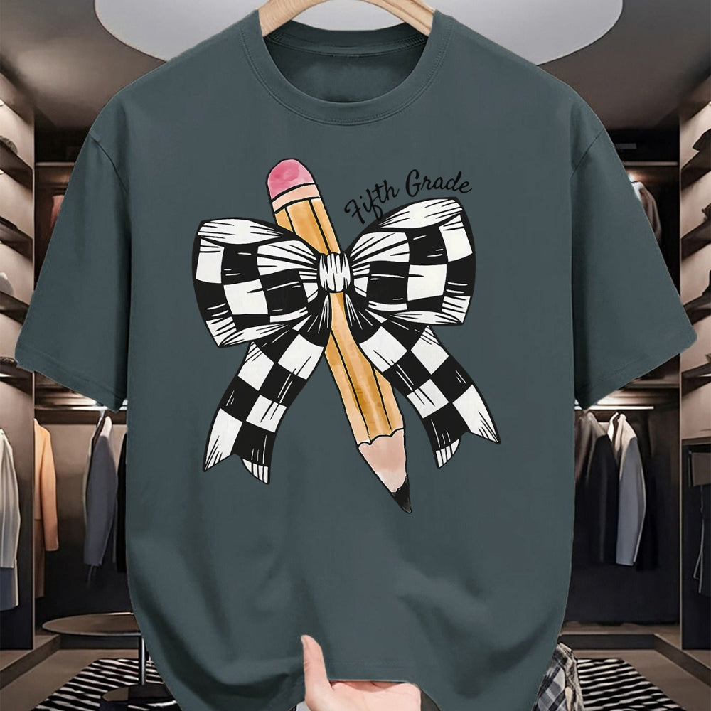 Best Student Shirt, Funny Back To School UnisexT-Shirt/Hoodie/Sweatshirt HLT00 - Back to School Hello Fifth Grade Teacher Coquette Pencil Bow T-Shirt
