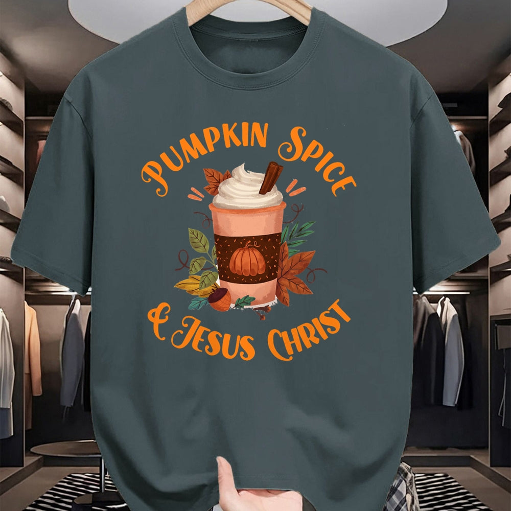 Christian Tee, Christian Faith Unisex T-Shirt/Hoodie/Sweatshirt HLT00 - Fall Season Cute Pumpkin Spice And Jesus Christ Thanksgiving T-Shirt